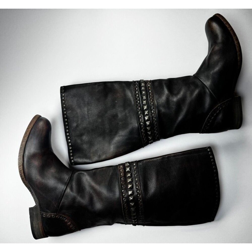 Free People Brown Leather Boots Womens EU 37 Tall Studded Portugal Decorative - Picture 12 of 15